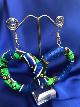 African Hoops in Blue Ankara Print - Up cycled Zero Waste Earrings