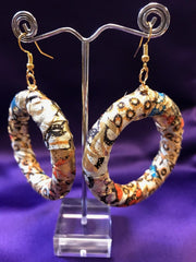 African Hoops in Gold Ankara Print - Up cycled Zero Waste Earrings - Continent Clothing 