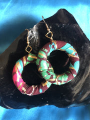 African Hoops in Green Gold Ankara Print - Up cycled Zero Waste Earrings - Continent Clothing 