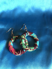 African Hoops in Green Gold Ankara Print - Up cycled Zero Waste Earrings - Continent Clothing 