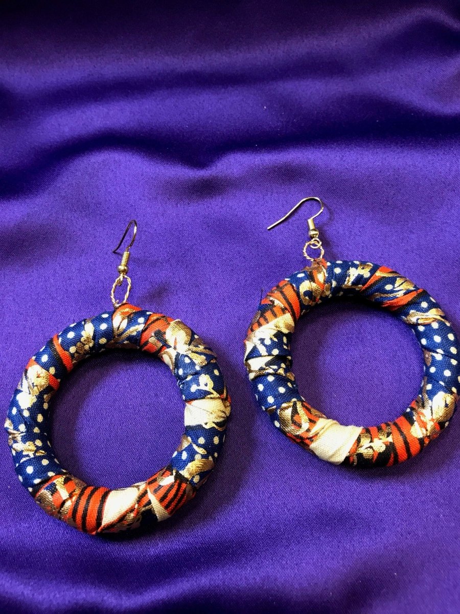 African Hoops in Purple Ankara Print - Up cycled Zero Waste Earrings - Continent Clothing 