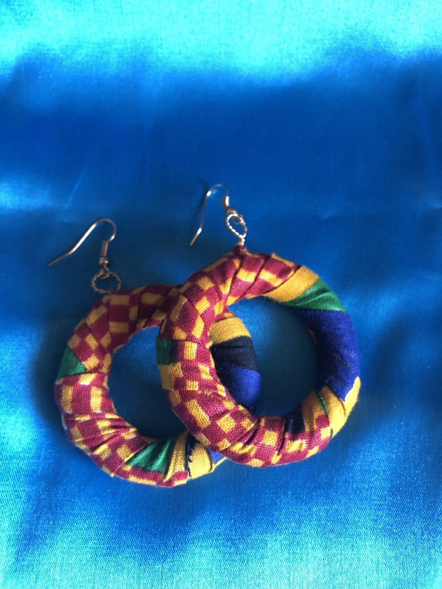African Hoops in Red Ankara Print - Up cycled Zero Waste Earrings - Continent Clothing 