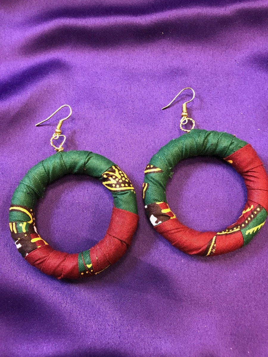 African Hoops in Red Dashiki Print - Up cycled Zero Waste Earrings - Continent Clothing 