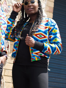 African Jacket in Blue Kente Print- Festival Clothing
