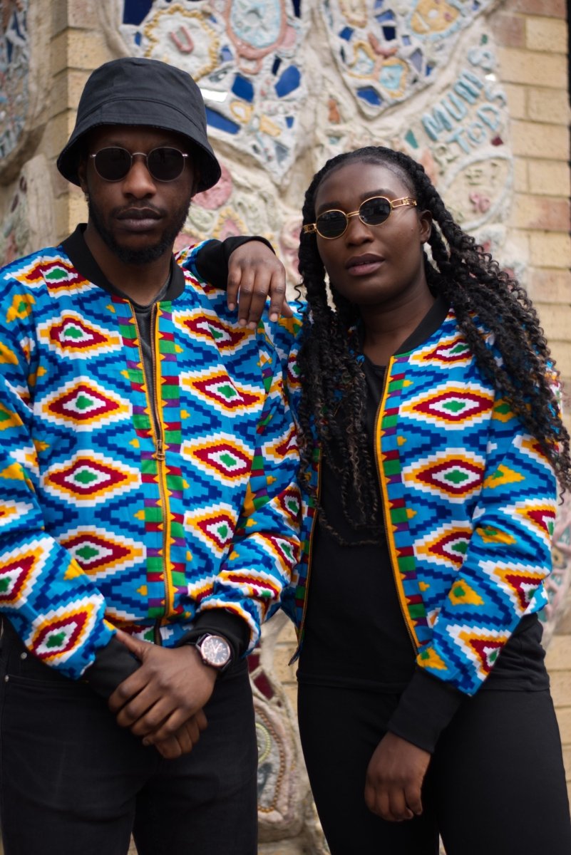 African Jacket in Blue Kente Print- Festival Clothing - Continent Clothing 