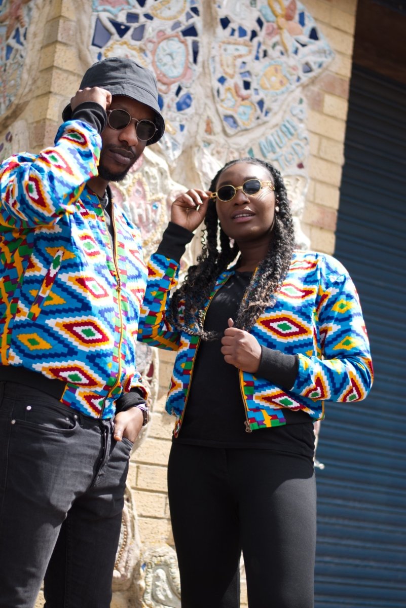 African Jacket in Blue Kente Print- Festival Clothing - Continent Clothing 