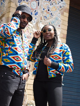 African Jacket in Blue Kente Print- Festival Clothing