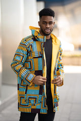 African Jacket In Electric Blue Kente - The Continent Clothing