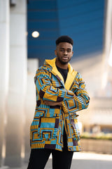 African Jacket In Electric Blue Kente - The Continent Clothing