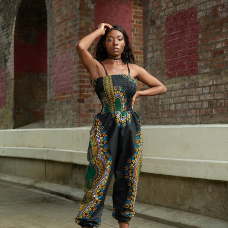 Costume da salto africano in nero Dashiki Print