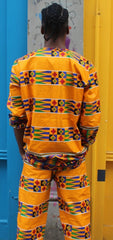 African Kente Suit in Orange Print - Aztec Festival Outfit - Continent Clothing 