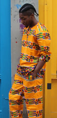 African Kente Suit in Orange Print - Aztec Festival Outfit - Continent Clothing 