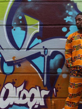 Traje de kente africano con estampado naranja - Traje del festival azteca