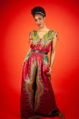 African Maxi Dress In Red Dashiki - Continent Clothing 