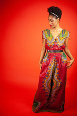 African Maxi Dress In Red Dashiki - Continent Clothing 