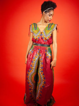 African Maxi Dress In Red Dashiki