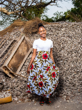 African Maxi Skirt In Red Flower