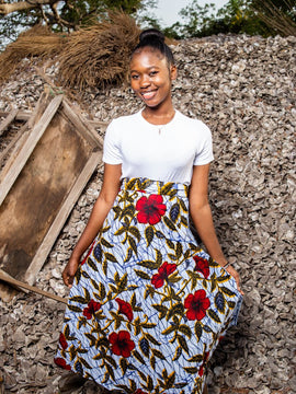 African Maxi Skirt In Red Flower