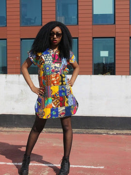 Vestido de retazos africanos, vestido recto con estampado Ankara negro - Vestido de fiesta