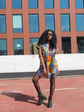 Vestido de retazos africanos, vestido recto con estampado Ankara negro - Vestido de fiesta