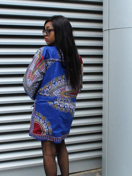 African Peacoat in Bue Dashiki