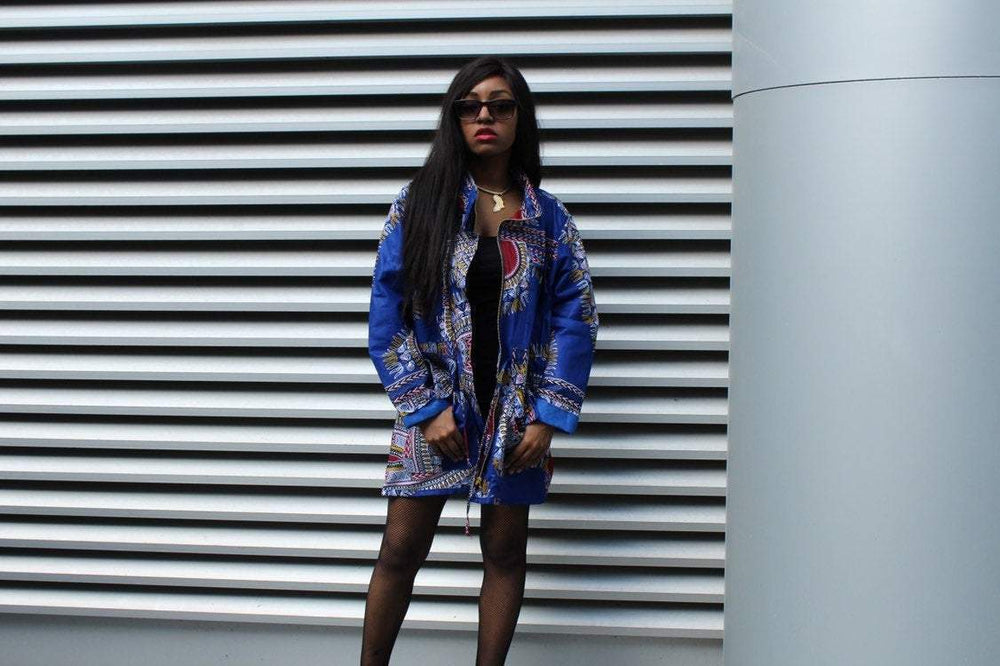 African Peacoat in Bue Dashiki - Continent Clothing 