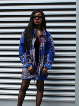 African Peacoat in Bue Dashiki