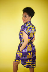African Print Dress In Purple Kente - The Continent Clothing