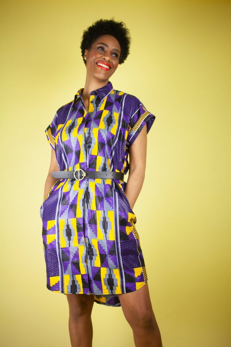 African Print Dress In Purple Kente - The Continent Clothing