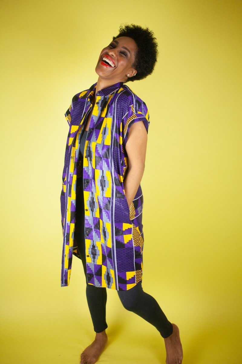 African Print Dress In Purple Kente - The Continent Clothing