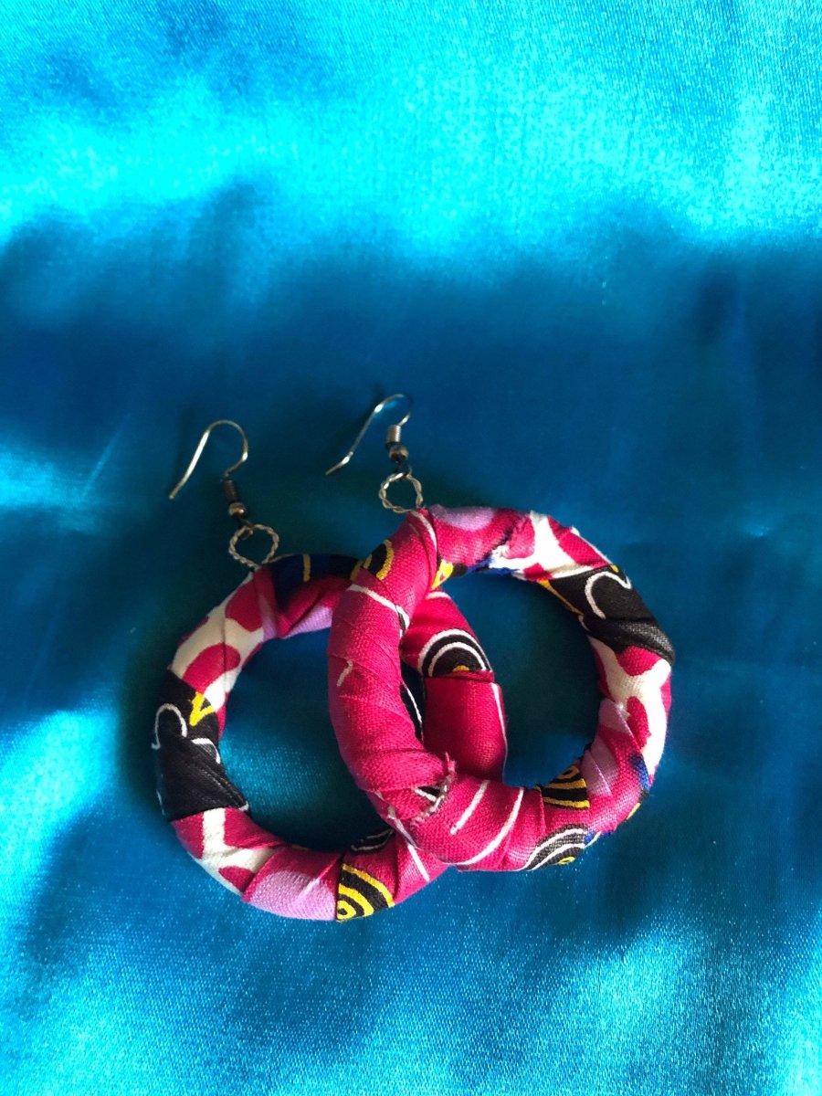 African Print Earrings in Pink Ankara Print - Continent Clothing 