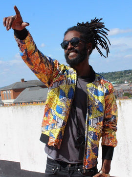 Giacca stampa africana con stampa oro, giacca Festival perfetta