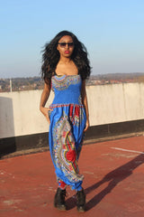 African Print Jumpsuit in Blue Dashiki Print - Festival Jumpsuit - Continent Clothing 