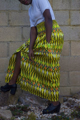 African Print Maxi Skirt in Yellow Ankara Print - Summer Skirt - Continent Clothing 