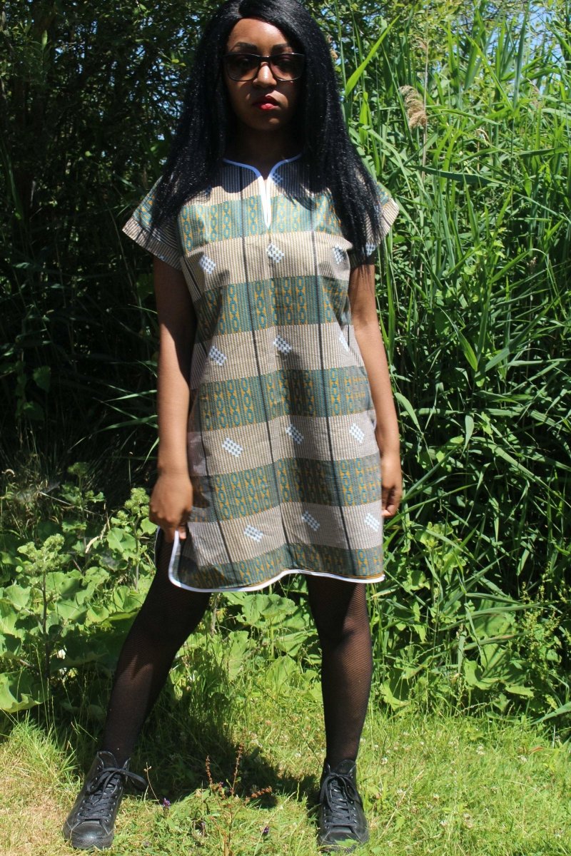 African Print Shift Dress is blue Kente - Continent Clothing 