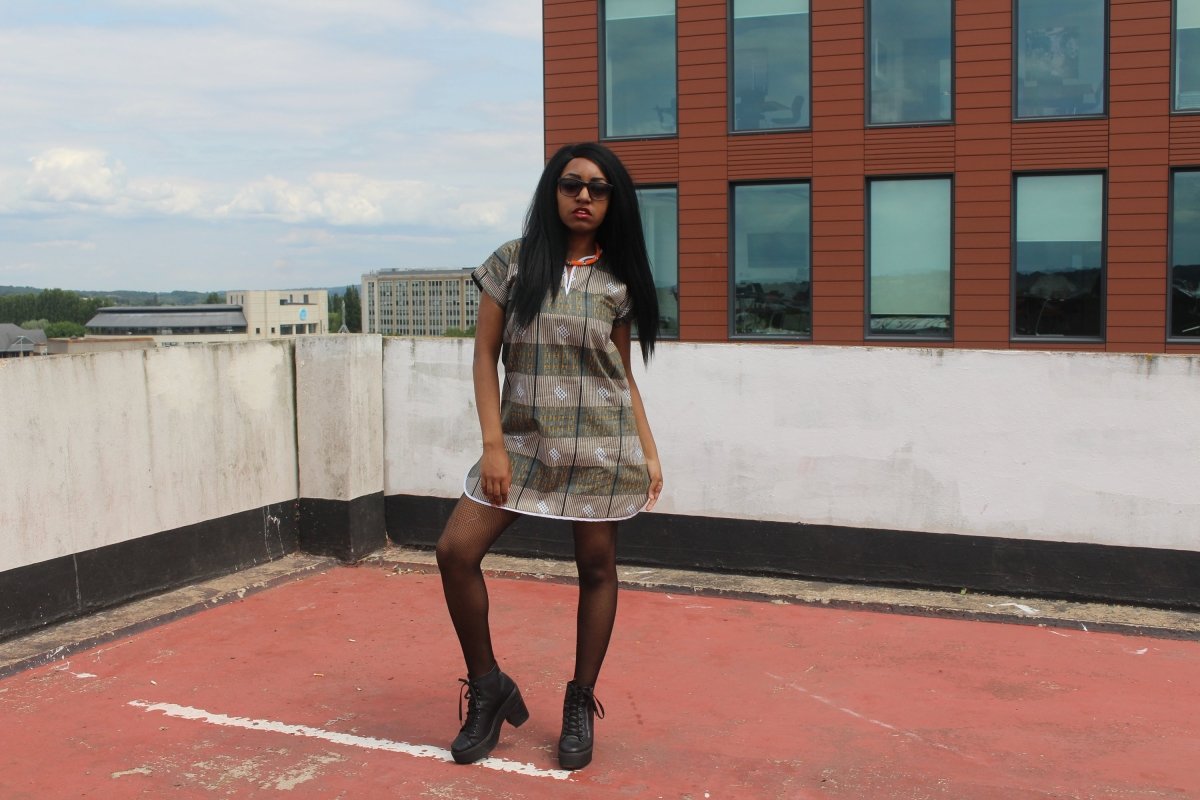 African Print Shift Dress is blue Kente - Continent Clothing 