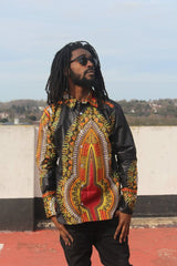 African Print Shirt in Black Dashiki - Festival Shirt - Continent Clothing 
