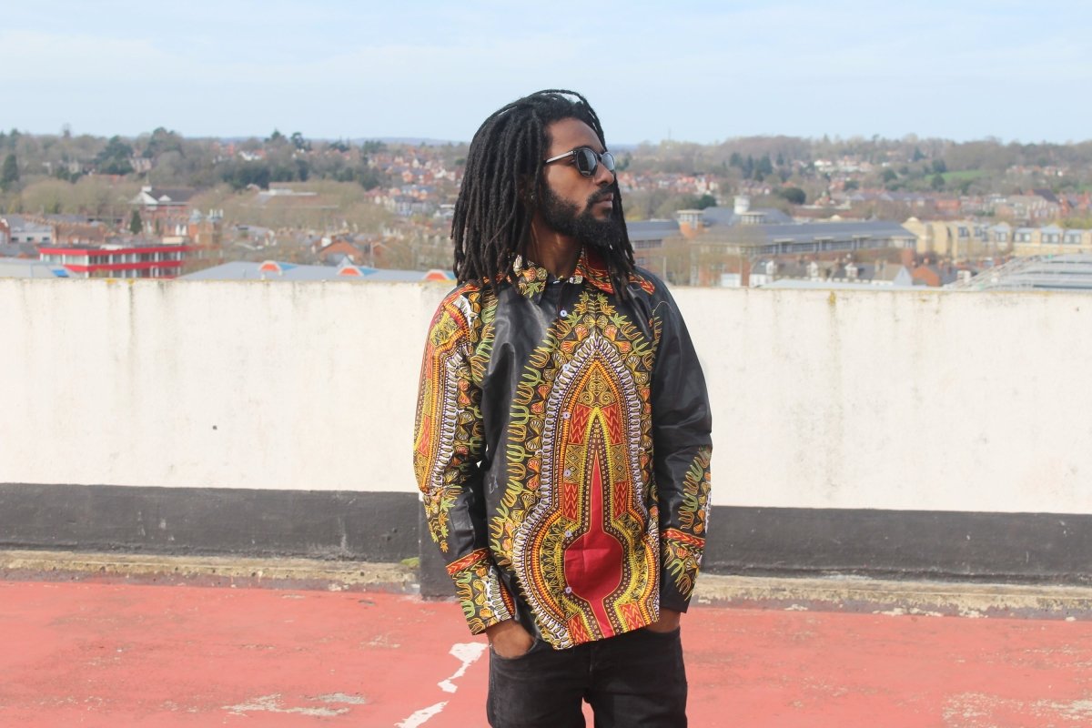 African Print Shirt in Black Dashiki - Festival Shirt - Continent Clothing 