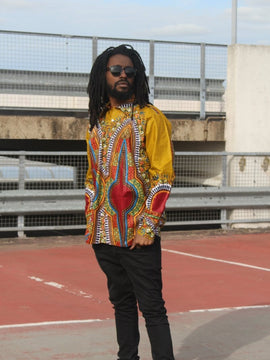 African Print Shirt in Brown Dashiki - Festival Shirt