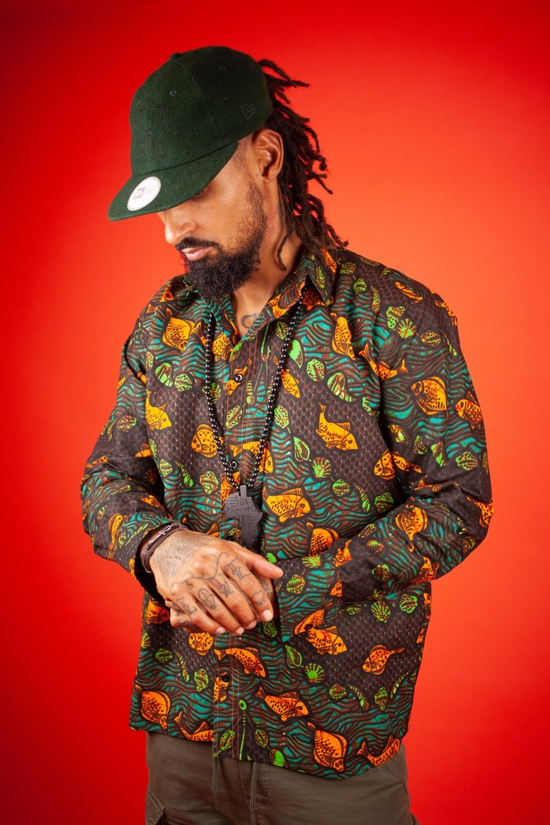 African Print Shirt In Fishy Green - Continent Clothing 