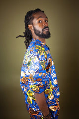 African Print Shirt in Gold Blue Ankara - Continent Clothing 