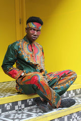African Print Shirt in Green Dashiki - African Clothing - Continent Clothing 