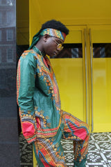 African Print Shirt in Green Dashiki - African Clothing - Continent Clothing 