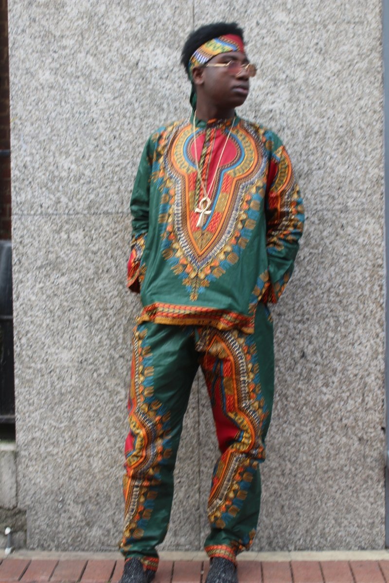 African Print Shirt in Green Dashiki - African Clothing - Continent Clothing 