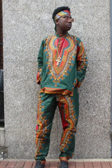 African Print Shirt in Green Dashiki - African Clothing - Continent Clothing 