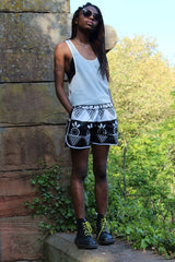 African Print Shorts in Black White Ankara Print - Festival Shorts - Continent Clothing 