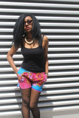 African Print Shorts in Pink Ankara Print - Festival Shorts - Continent Clothing 