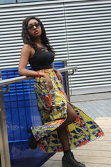 African Print Skirt in Gold Ankara Print - Festival Skirt - Continent Clothing 
