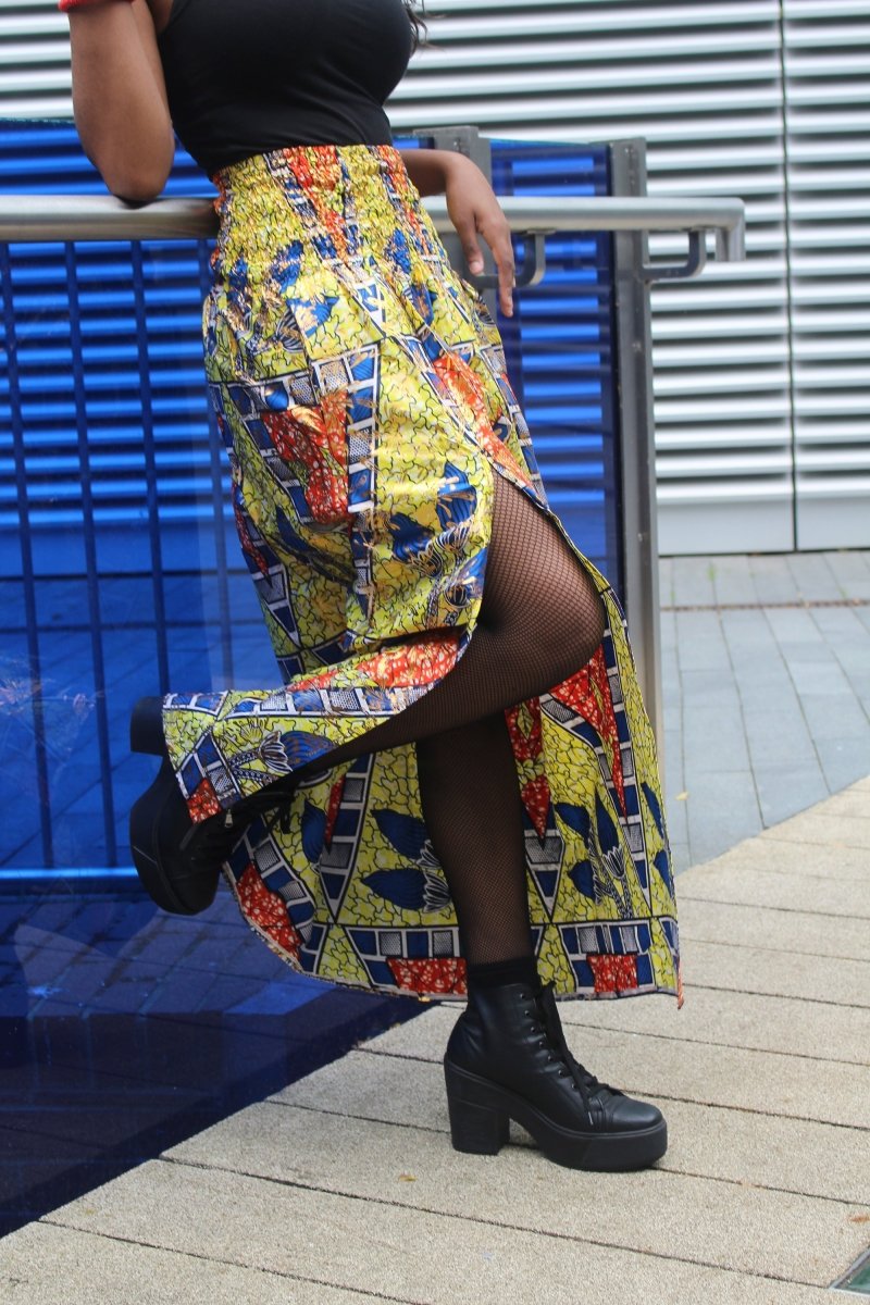 African Print Skirt in Gold Ankara Print - Festival Skirt - Continent Clothing 