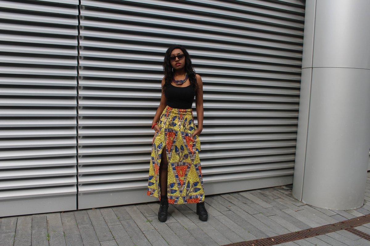 African Print Skirt in Gold Ankara Print - Festival Skirt - Continent Clothing 